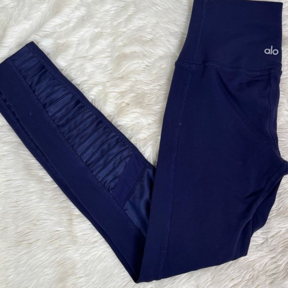 Alo Yoga Womens Navy Blue High Waist Moto Leggings W5494R Size Small - Picture 4 of 13